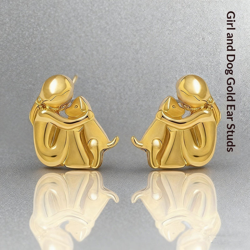 Little Girl And Dog Hugging Earring Set
