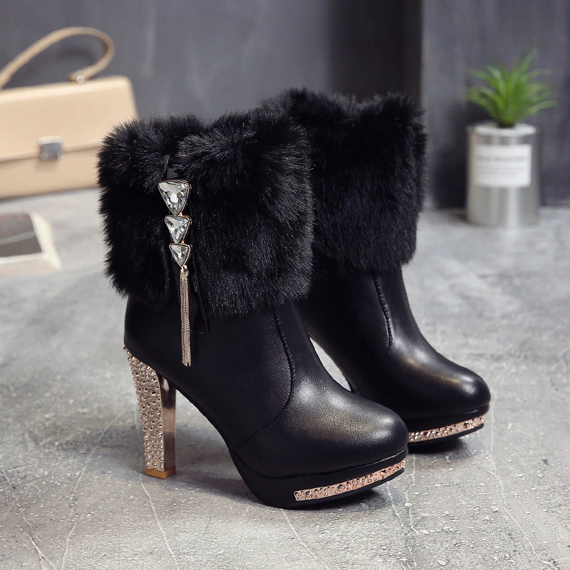 Women's High-heel Short Boots With Fine Heel And Waterproof