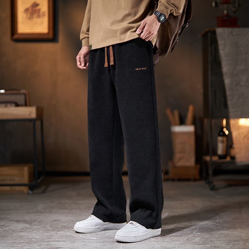 Men's Straight-leg Pants For Autumn And Winter Loose American-style Fleece-lined Trousers