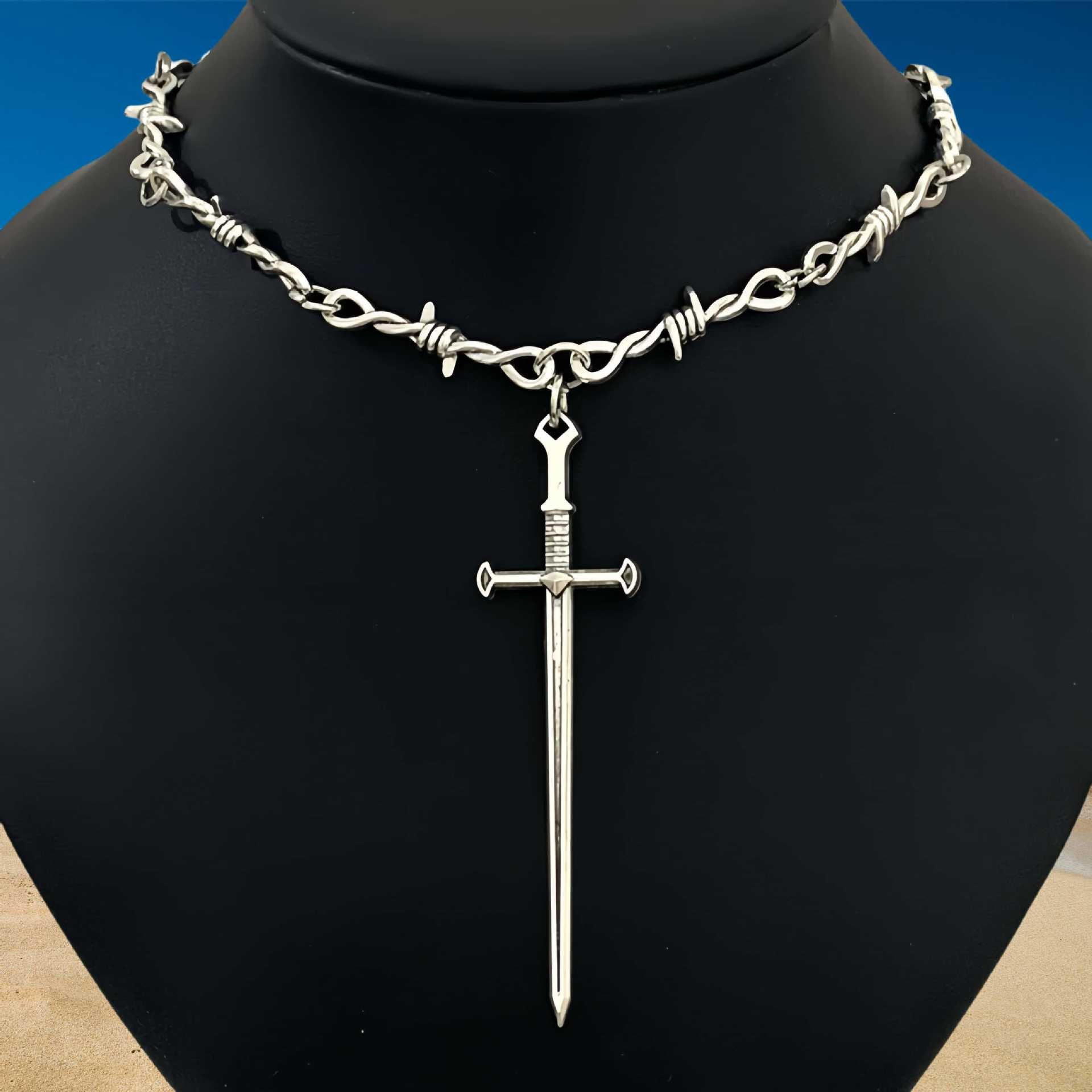 Thorny Barbed Necklace Unisex Accessory Punk Gothic Heart Unique Pendant