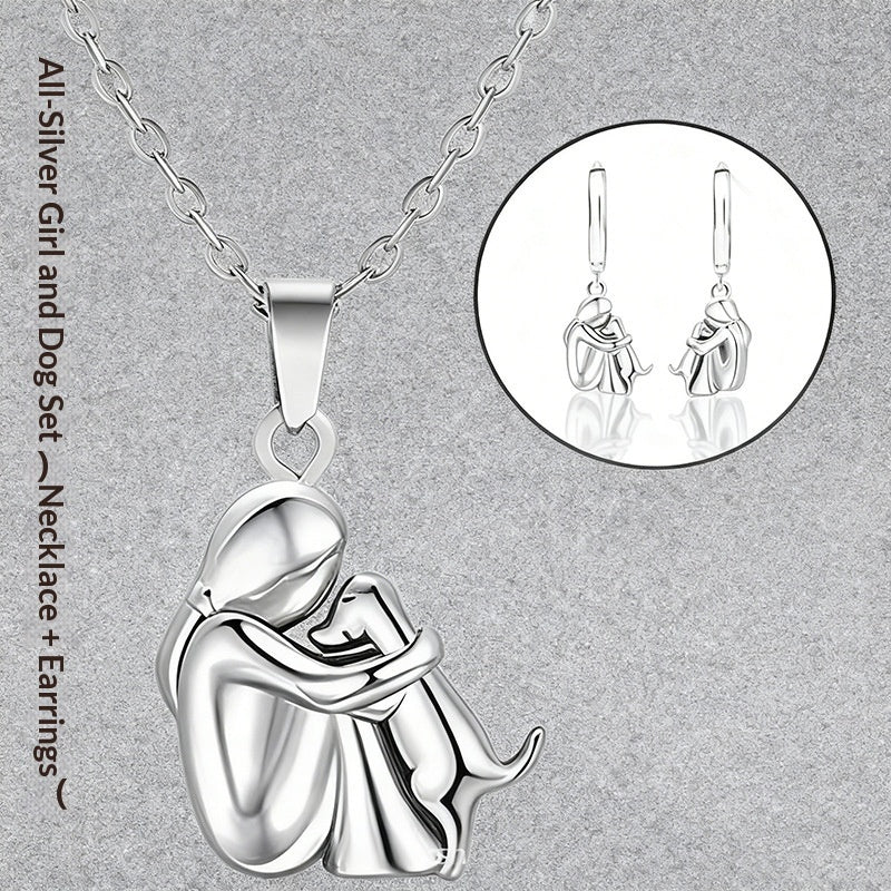 Little Girl And Dog Hugging Earring Set