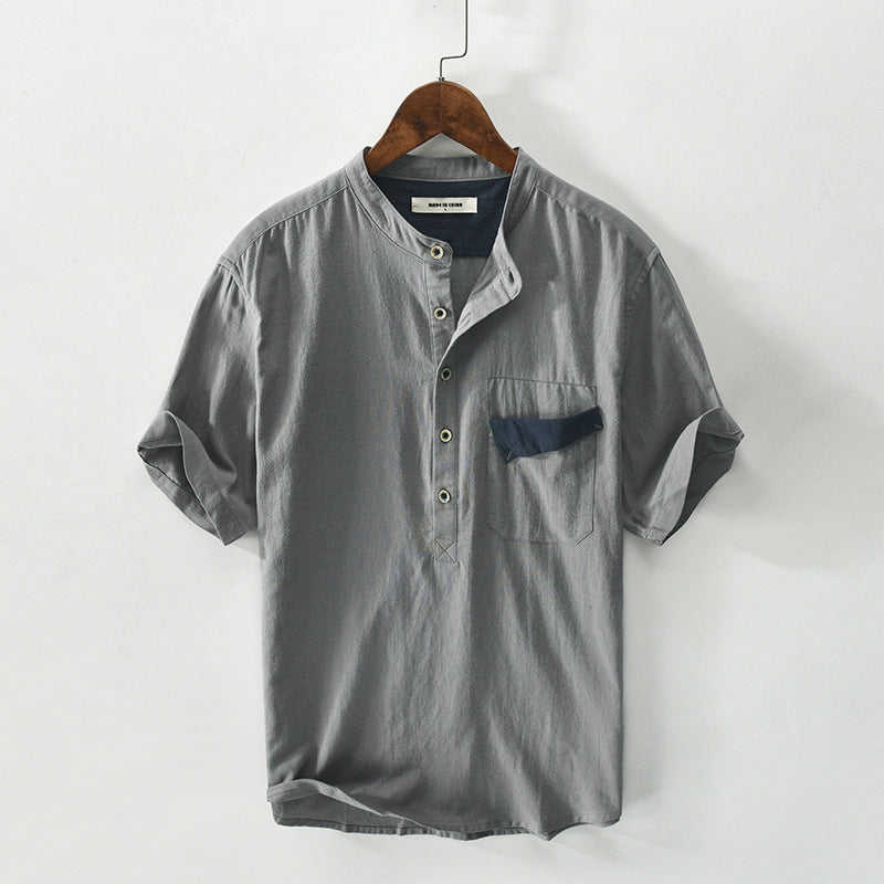 Men's Linen Short Sleeve Pullover Shirt