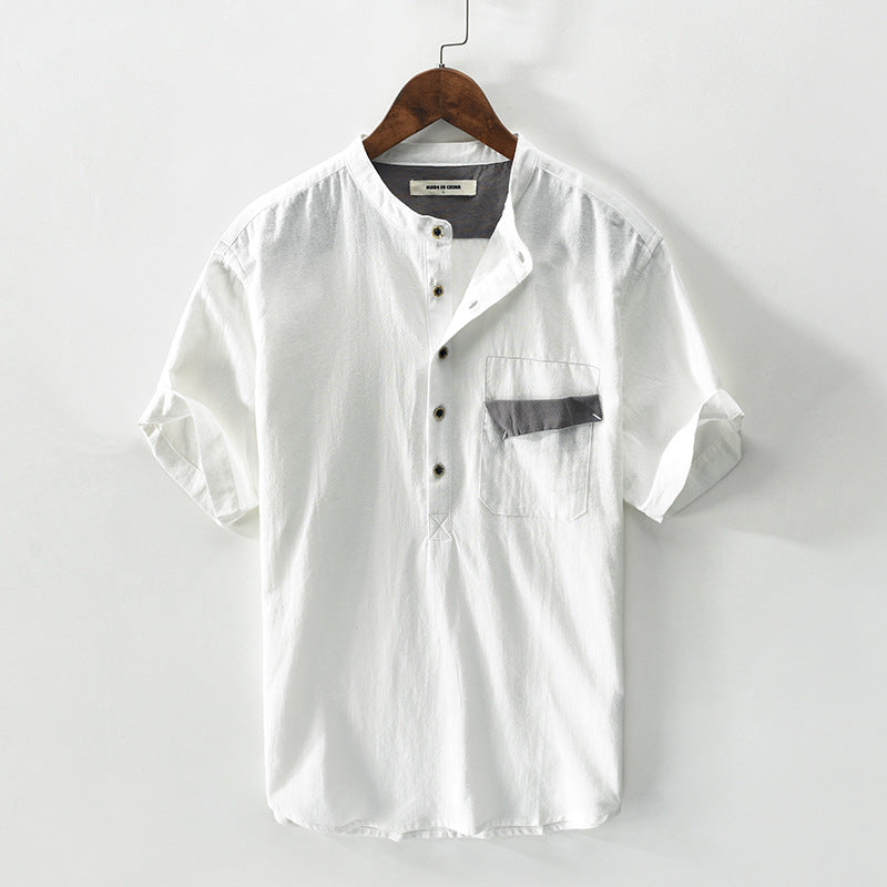 Men's Linen Short Sleeve Pullover Shirt