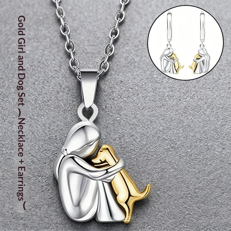 Little Girl And Dog Hugging Earring Set