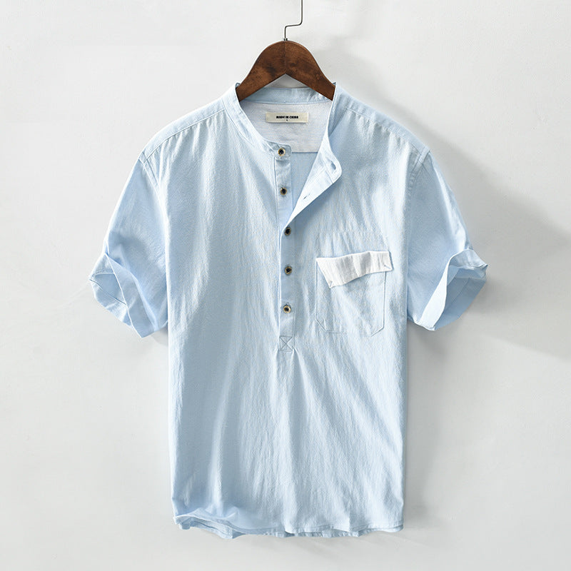 Men's Linen Short Sleeve Pullover Shirt