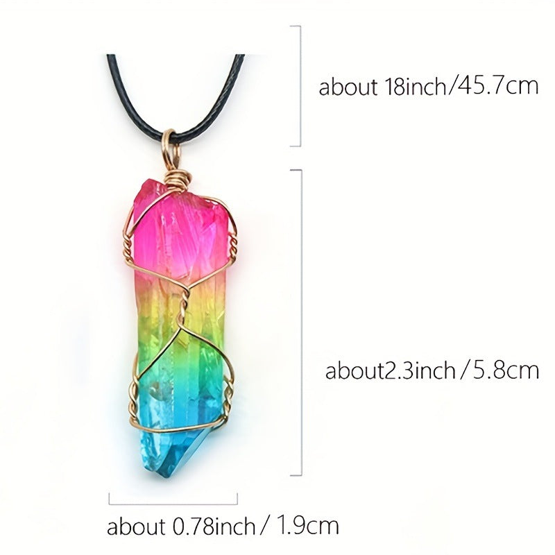 RainbowCrystalColumnPendant Natural Stone Pendant Necklace Hexagonal Column