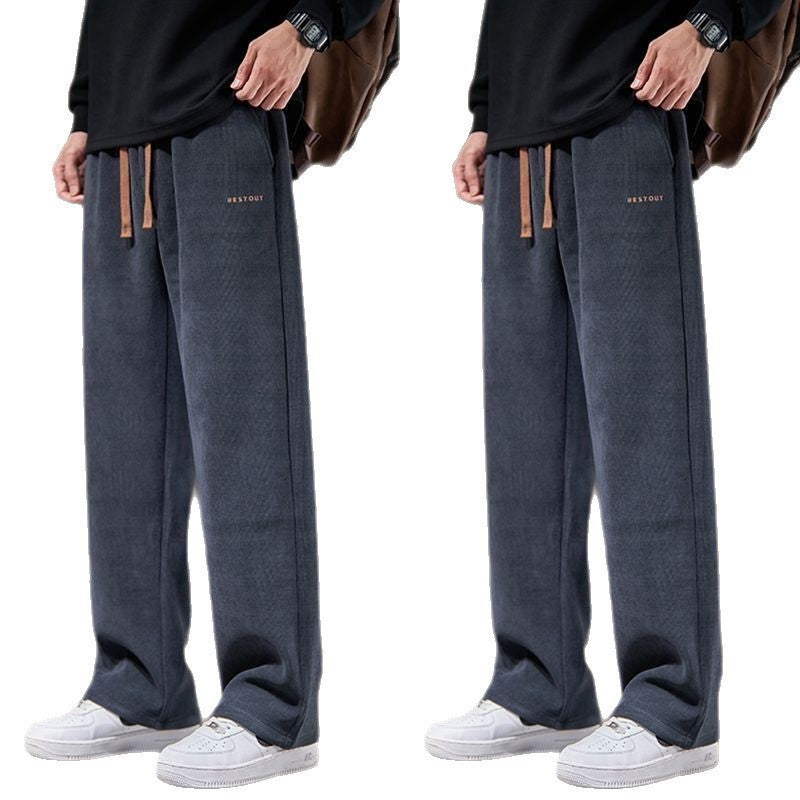 Men's Straight-leg Pants For Autumn And Winter Loose American-style Fleece-lined Trousers