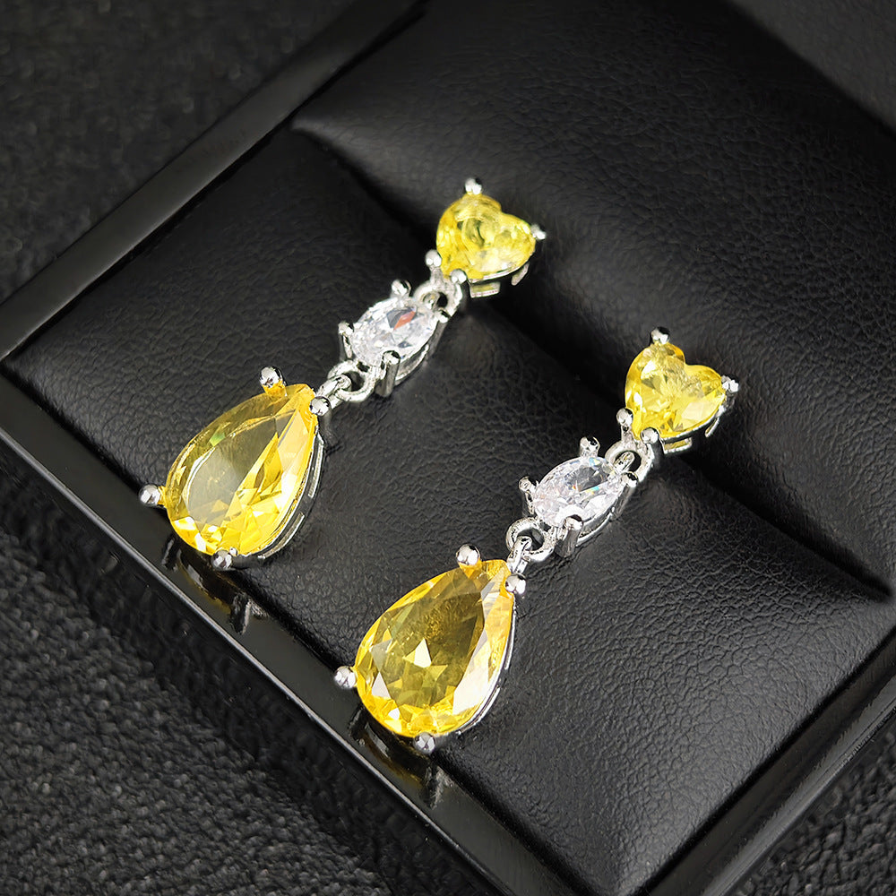 Fashionable Colored Gemstone Yellow Zircon Drop Earrings For Women