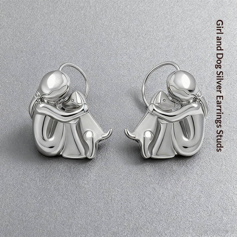 Little Girl And Dog Hugging Earring Set