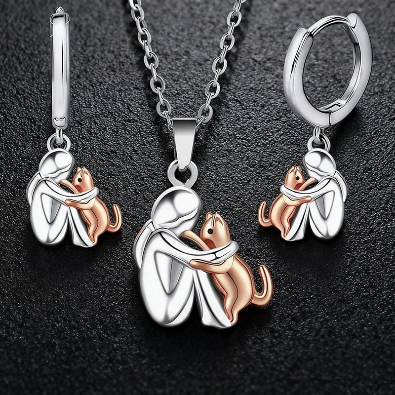 Little Girl And Dog Hugging Earring Set