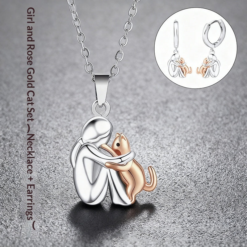 Little Girl And Dog Hugging Earring Set