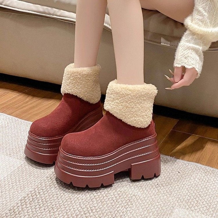 Short Plush Thickened Warm Platform Cotton Shoes