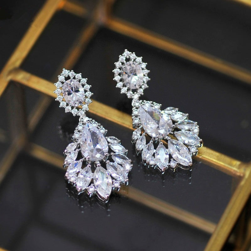 Heavy Industry Simulated Moissanite Pendant Necklace Earring Jewelry Set