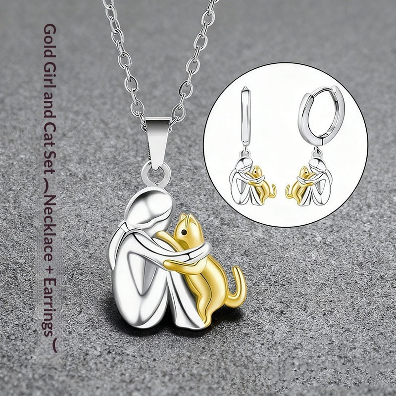 Little Girl And Dog Hugging Earring Set