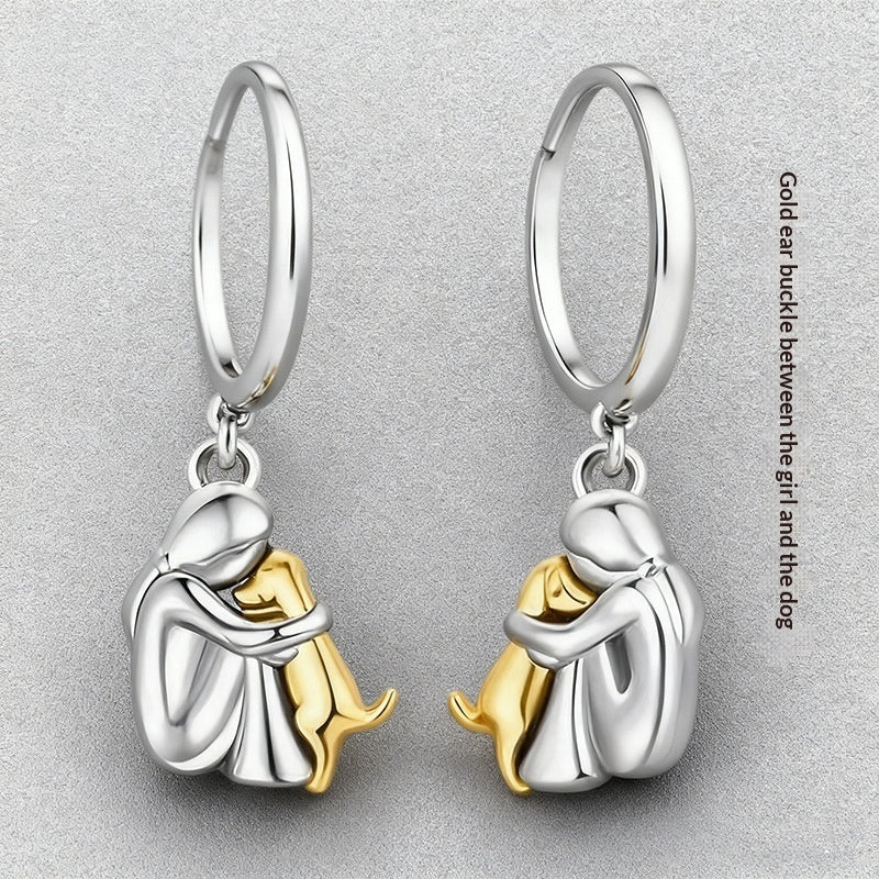 Little Girl And Dog Hugging Earring Set