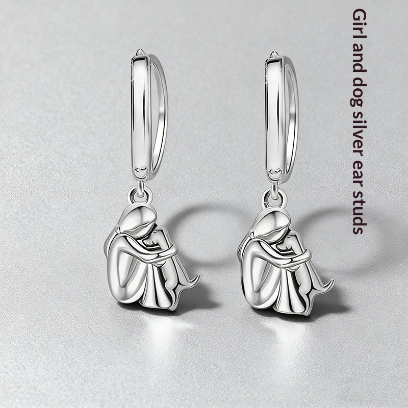 Little Girl And Dog Hugging Earring Set