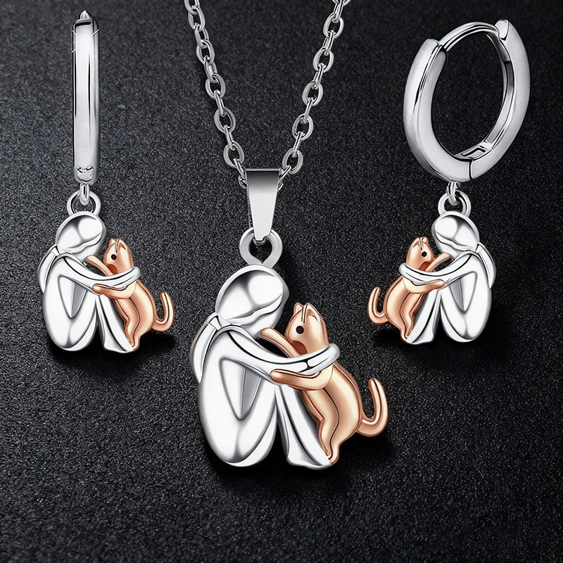 Little Girl And Dog Hugging Earring Set