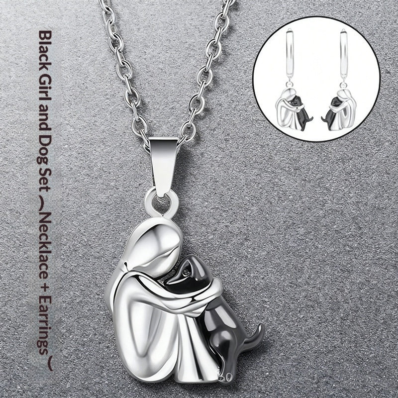 Little Girl And Dog Hugging Earring Set