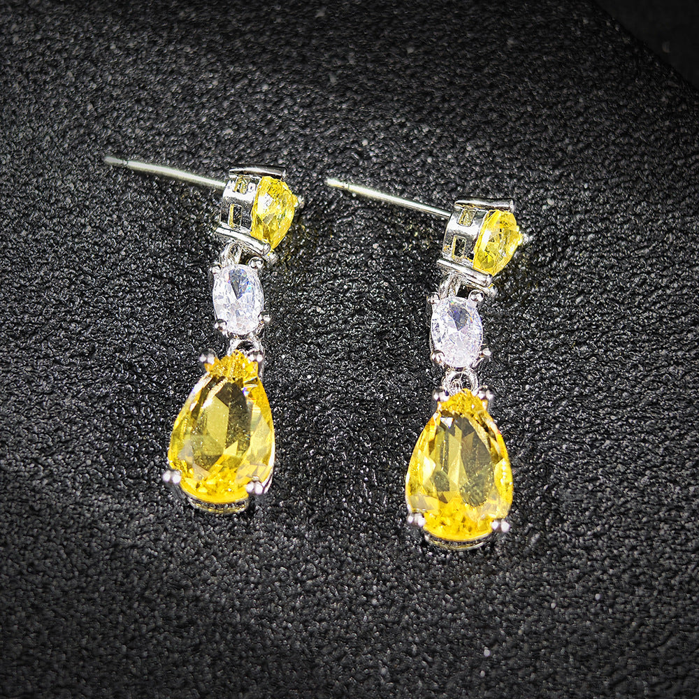 Fashionable Colored Gemstone Yellow Zircon Drop Earrings For Women