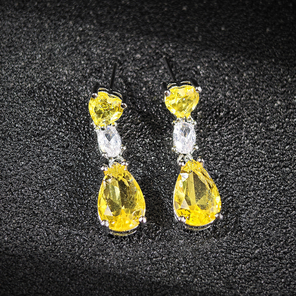 Fashionable Colored Gemstone Yellow Zircon Drop Earrings For Women