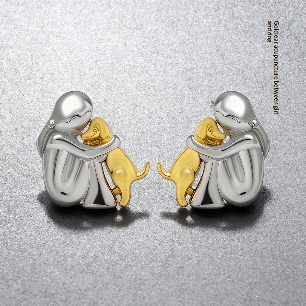 Little Girl And Dog Hugging Earring Set